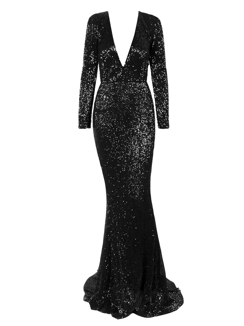 LB1901 BLACK - Luxette Boutique Long Sleeve Sequin Mermaid Gown