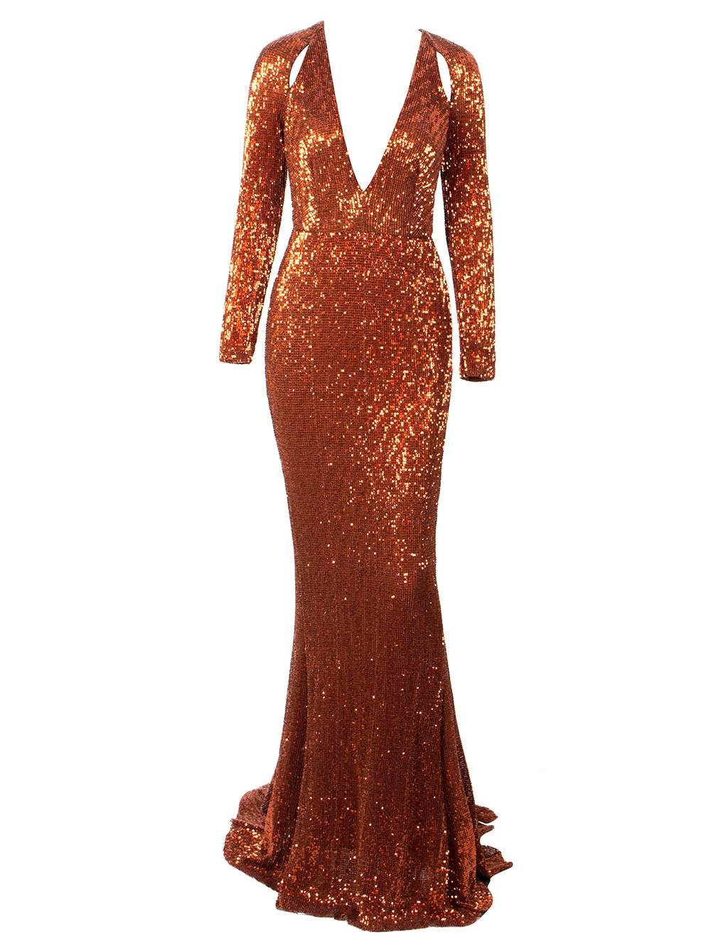 LB1901 RUST - Luxette Boutique Long Sleeve Sequin Mermaid Gown