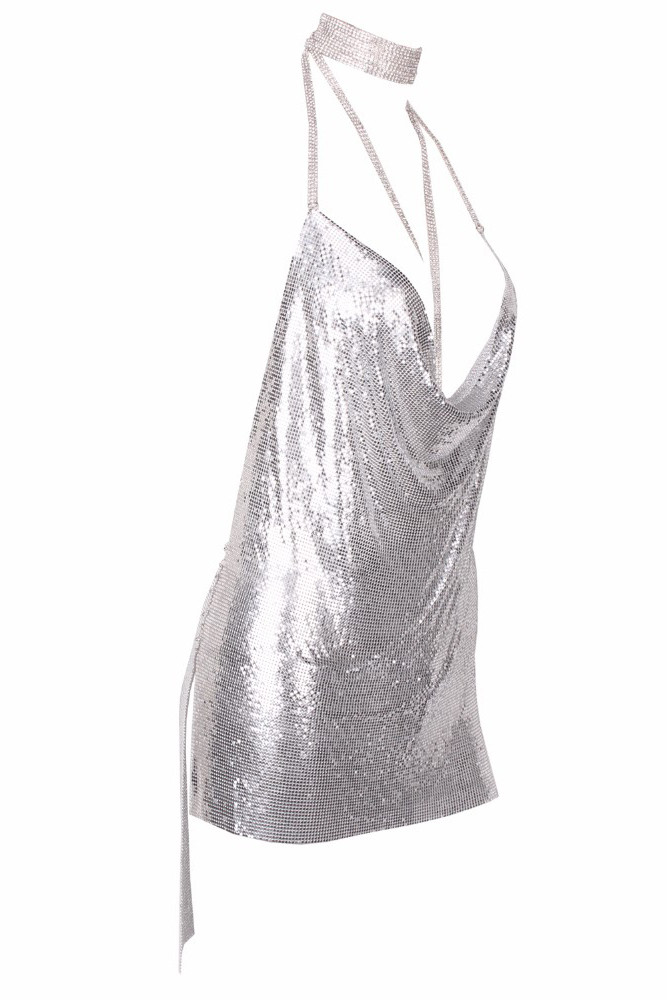 silver backless dress